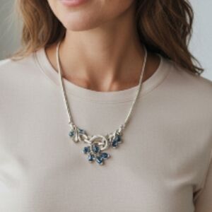 Crown Trifari 50's Vintage Art Deco Faux Sapphire Damonte Floral Necklace